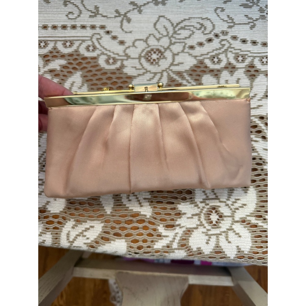 Gunne Sax by Jessica McClintock Blush Pink Satin Pleated Evening Clutch Bag
